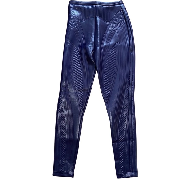 Mugler Shiny Embossed Navy Legging Pant Size 42 - Picture 5 of 11